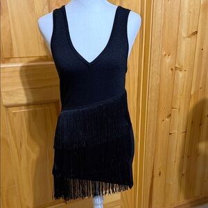 Cache Black Fringe Sparkly Sleeveless Top, Size Medium.